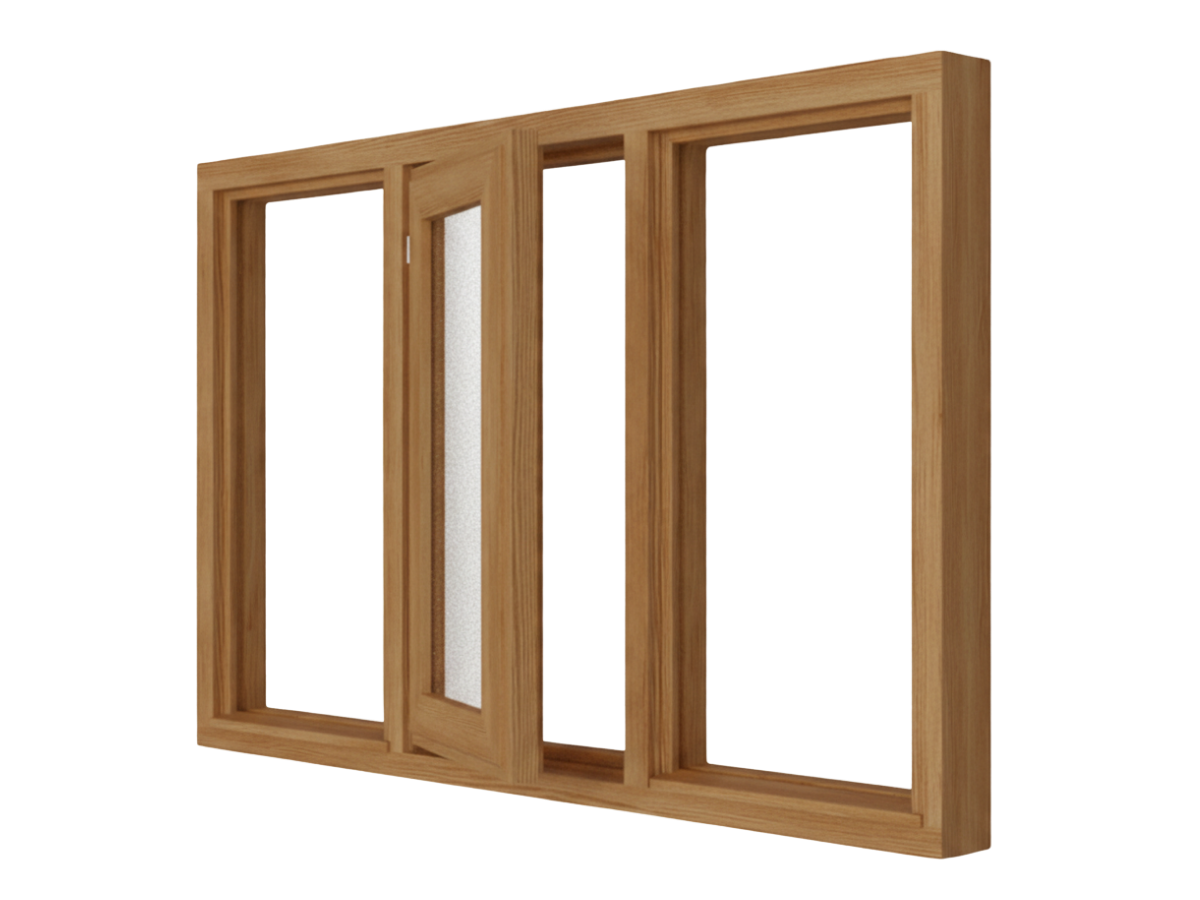 Holz-Drehflügel-Fenster (mittig) mit 2 Festverglasungen