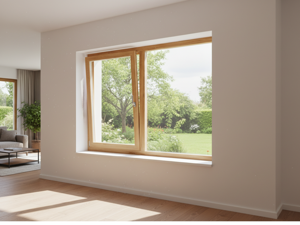 Holz-Kippfenster (rechts) mit Festverglasung im wohnzimmer