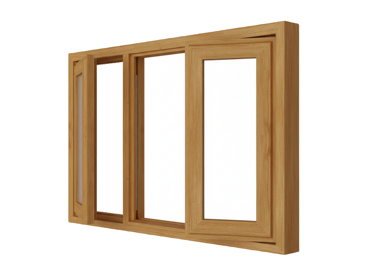 Holz-Drehflügel-Fenster mit zwei Flügeln und Festverglasung