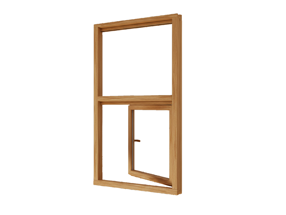 Holz-Dreh-Kipp-Fenster mit festverglastem Oberlicht