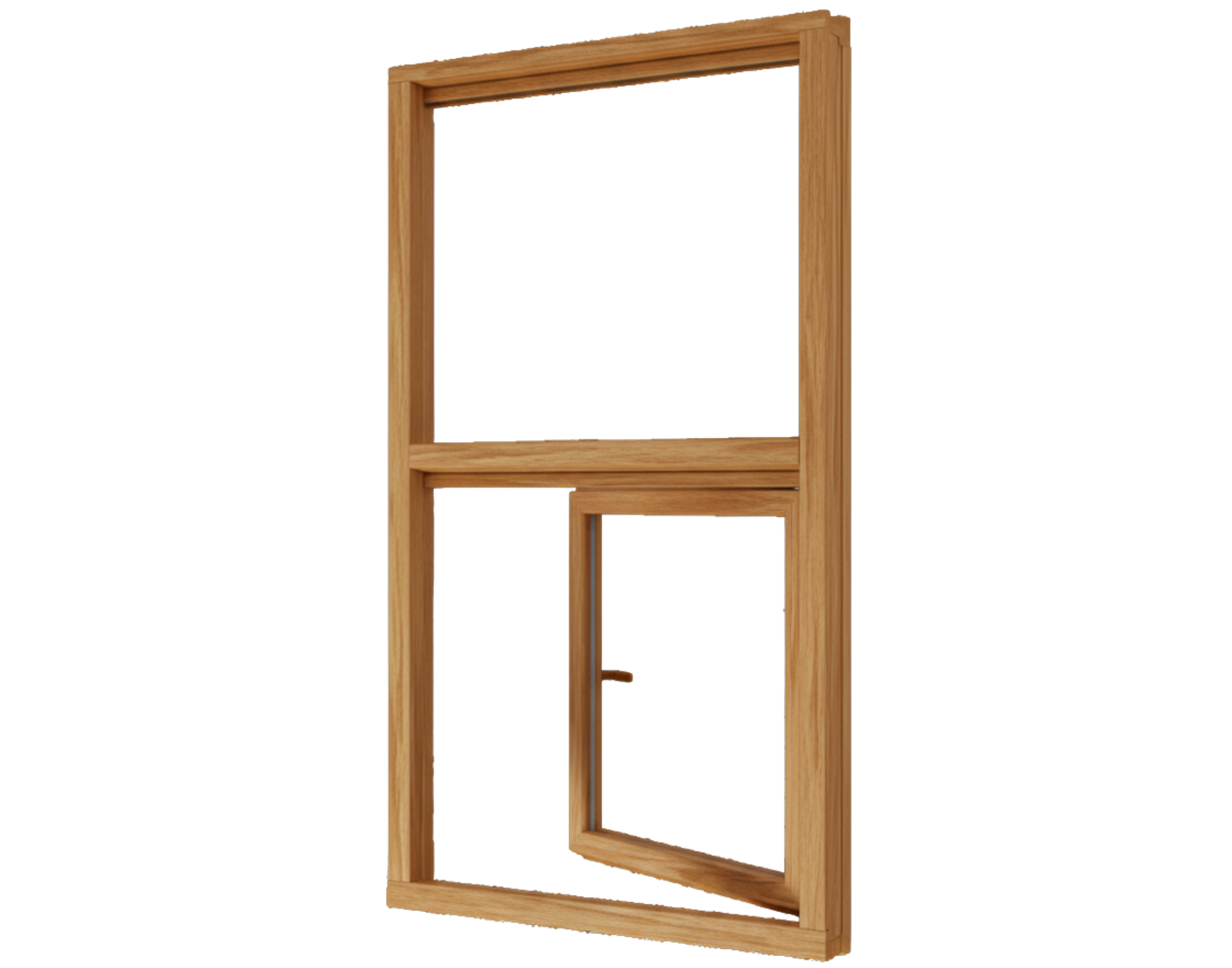 Holzfenster eichefarben aus Holz mit offenem unteren Flügel und schlankem Rahmen
