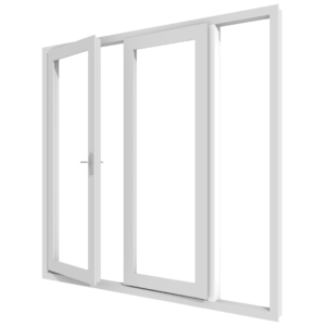 Zweiflügelige Kunststoff-Drehtür mit Stulp und rechtem Seitenlicht