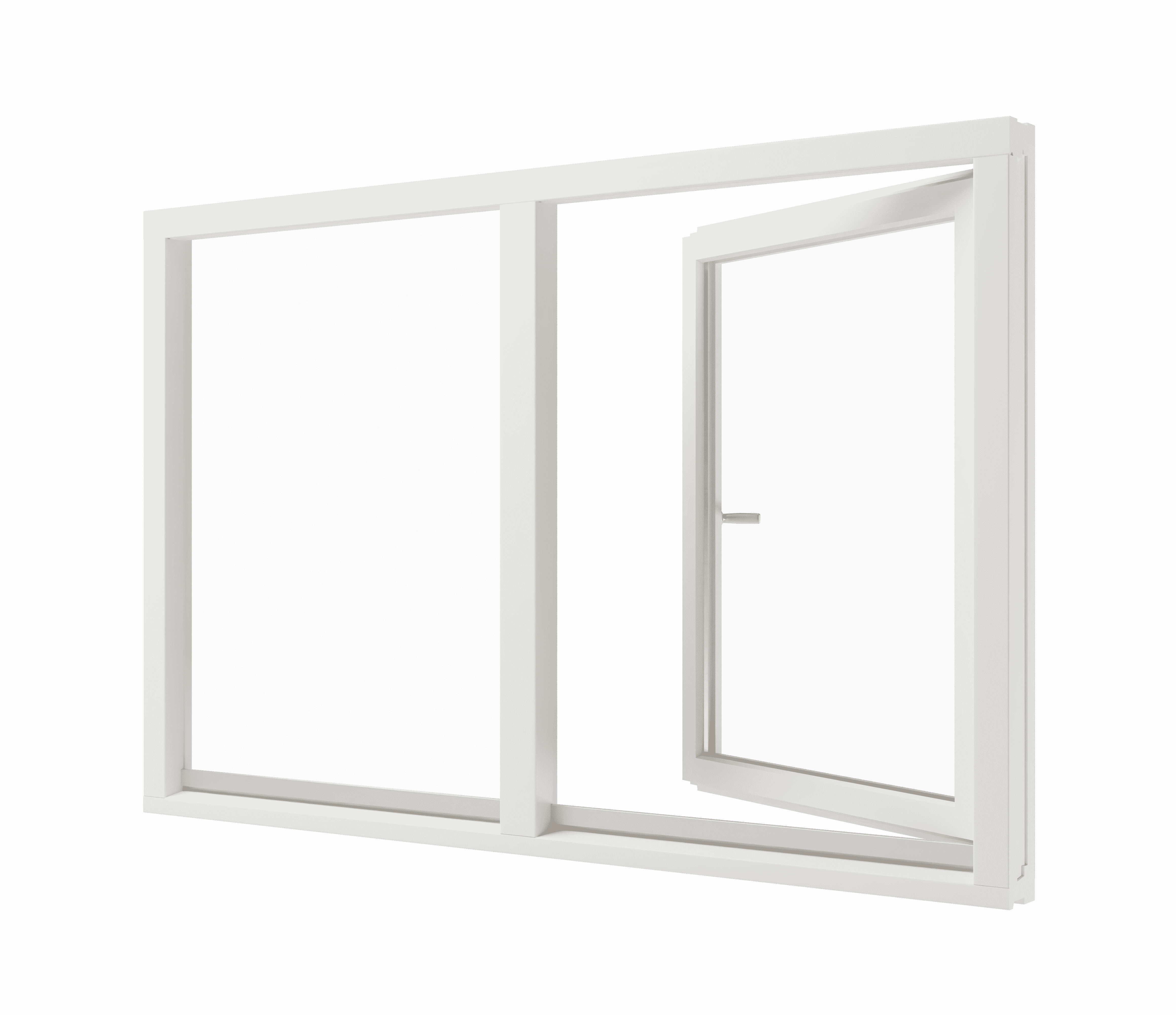 Draaikiepraam (rechts) en vast glas mahonie