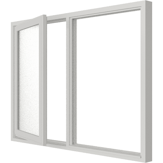 draairaam links en vast glas 2 vakken hout