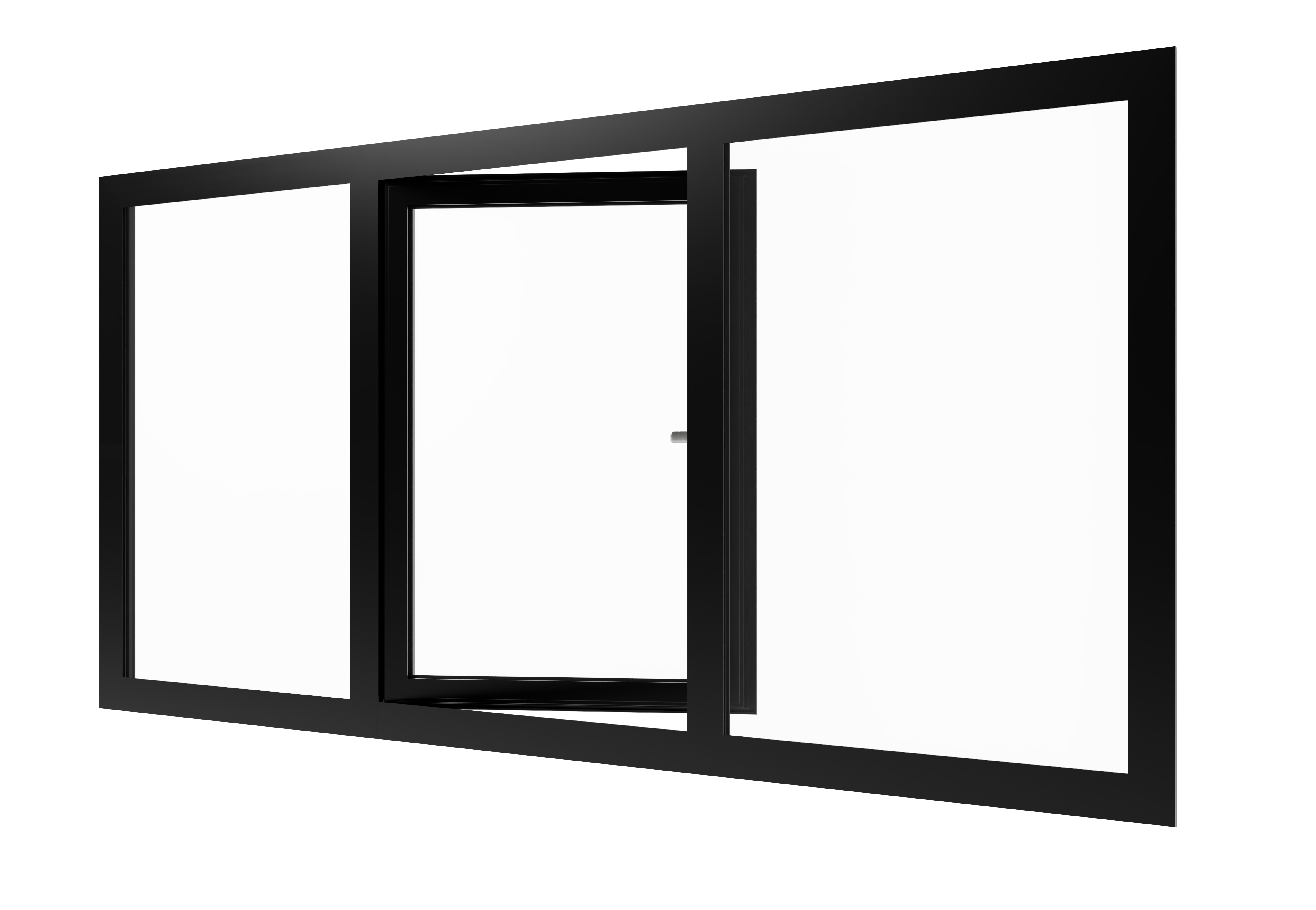 Aluminium-Fenster mit zwei festverglasten Elementen und einem Dreh-Kipp-Flügel