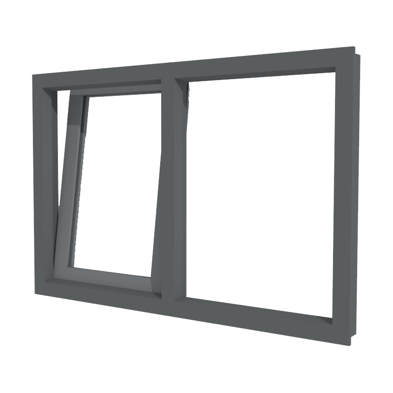 aluminium draaikiepraam links en vast glas